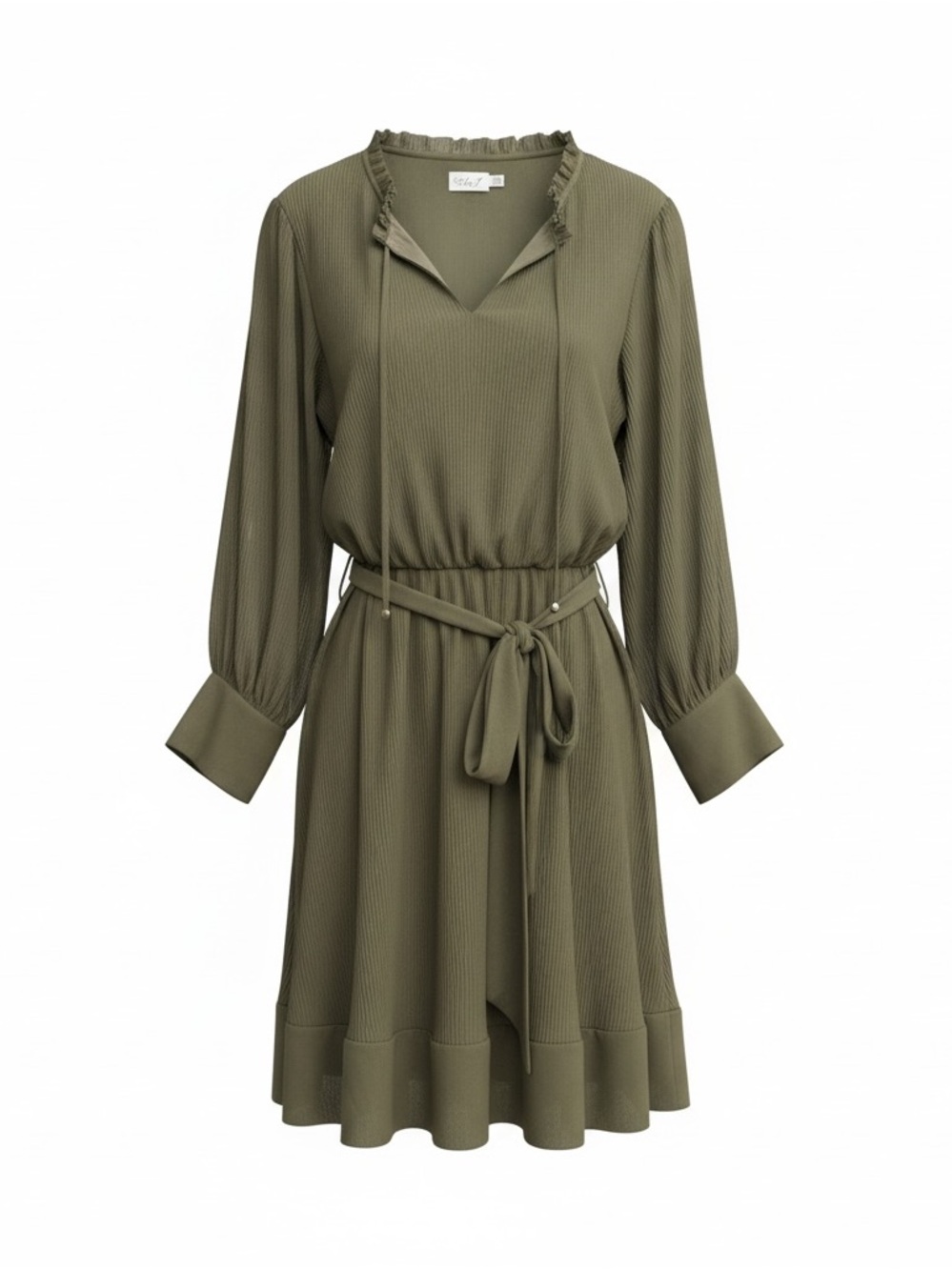 Eliza J Olive Green Long-Sleeve Tie-Waist Dress